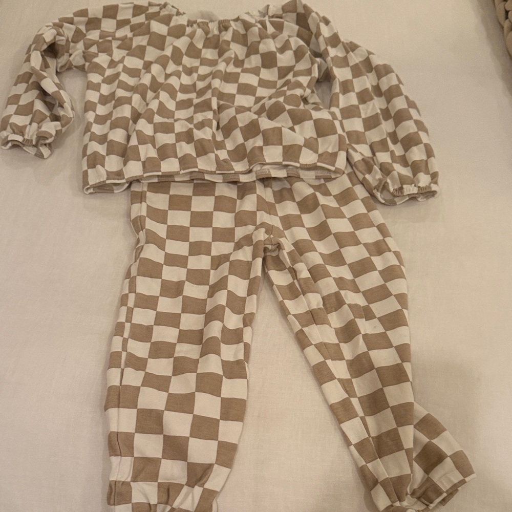 Kids Checkered Pajama Set - Brown and White
